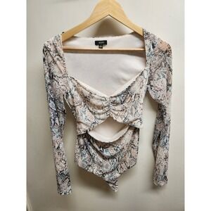 AFRM Snakeskin Long‎ Sleeve Bodysuit Cut Out Ruched Front Top S/P